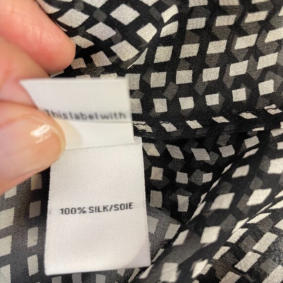 Diane von Furstenberg Silk Blouse Harlow Optic Black White Long Sleeves Size 6 - Picture 12 of 15